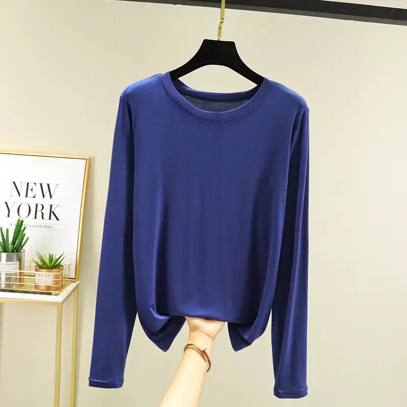 Women Grey Long Sleeve T-Shirt Slim Fit Round Neck - Image 9