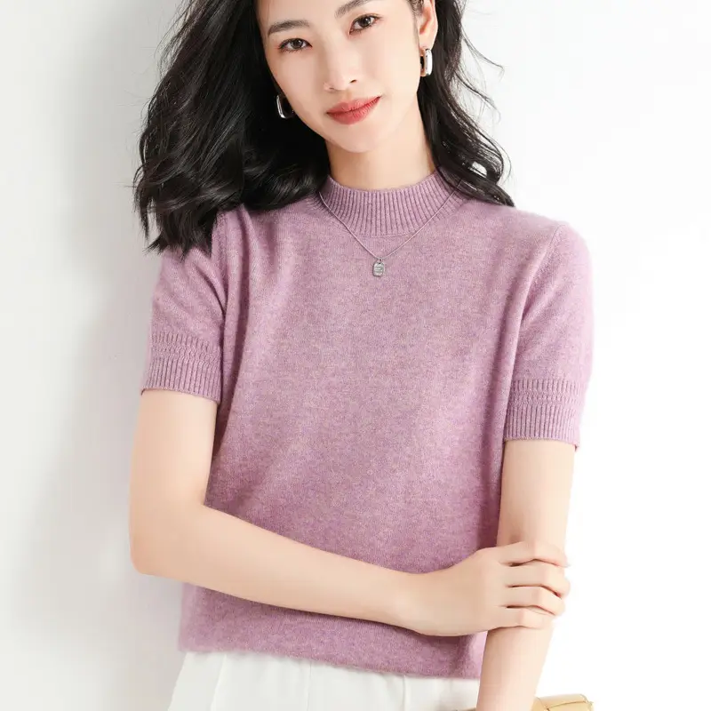 Women Knitted Sweater T-Shirt Beige Slim Fit - Image 14