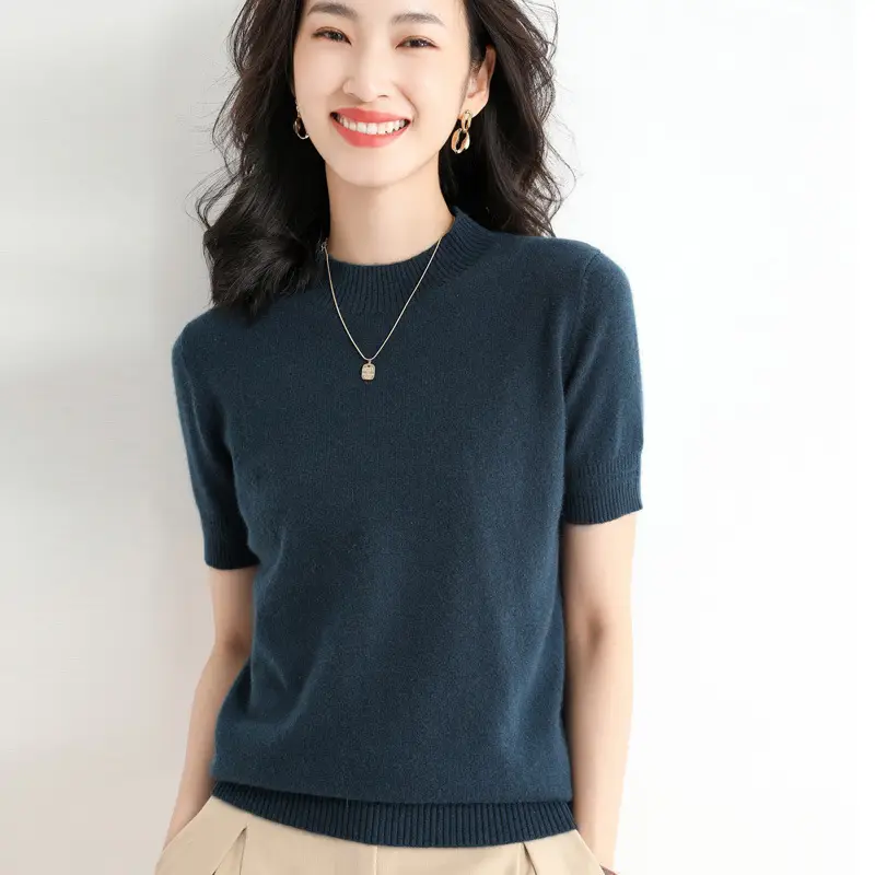 Women Knitted Sweater T-Shirt Beige Slim Fit - Image 15