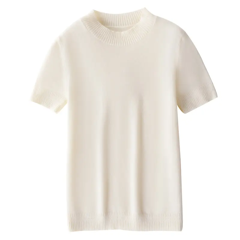 Women Knitted Sweater T-Shirt Beige Slim Fit - Image 17