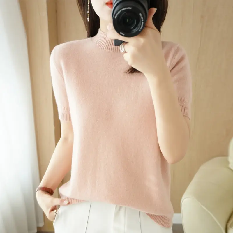 Women Knitted Sweater T-Shirt Beige Slim Fit - Image 12