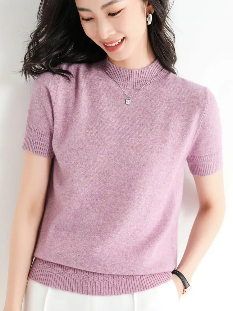 Women Knitted Sweater T-Shirt Beige Slim Fit - Image 5