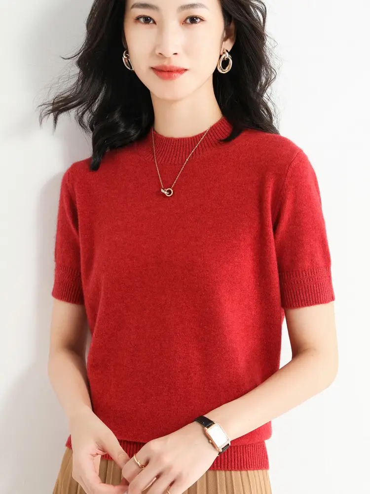 Women Knitted Sweater T-Shirt Beige Slim Fit - Image 6