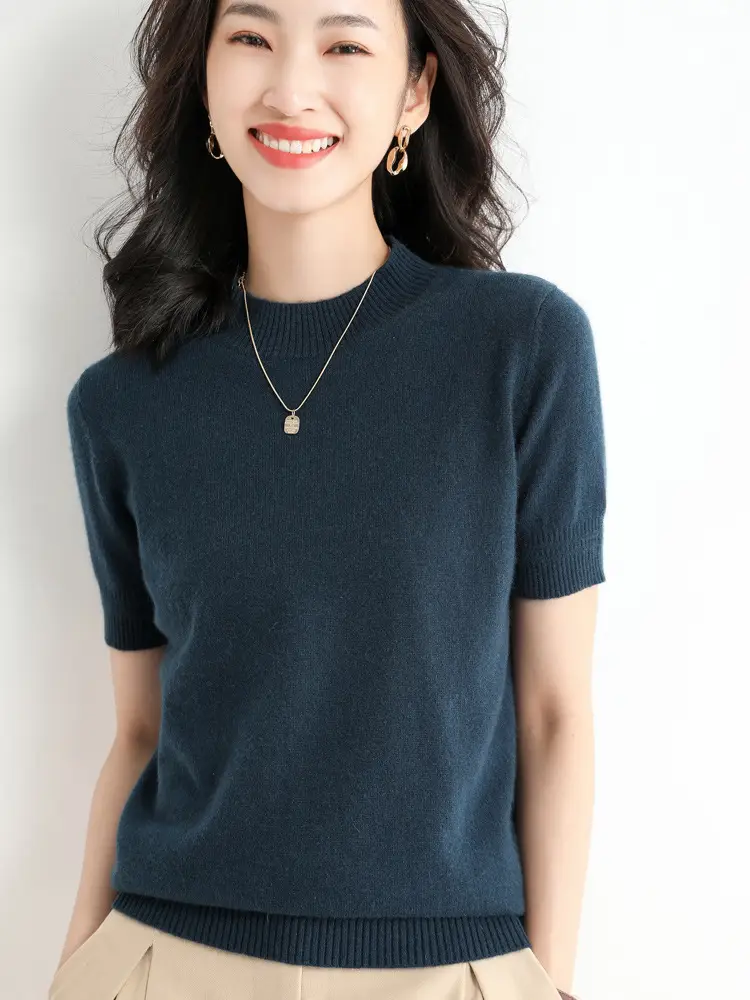 Women Knitted Sweater T-Shirt Beige Slim Fit - Image 7