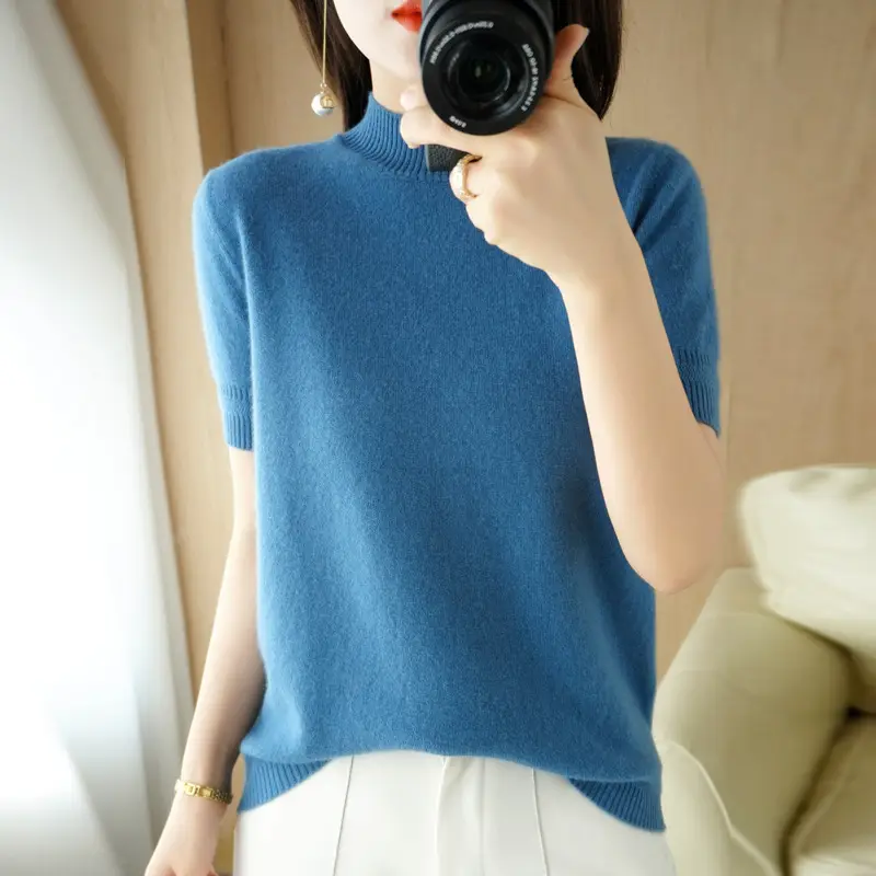 Women Knitted Sweater T-Shirt Beige Slim Fit - Image 9