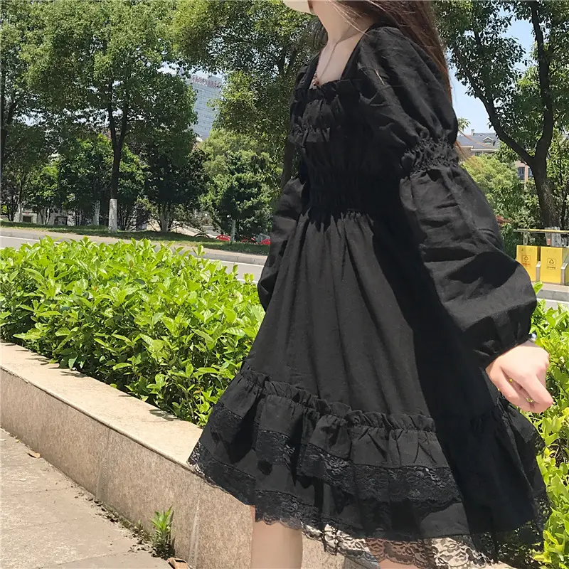 Black Lace Puff Sleeve Hepburn Dress for Women — feature 2
