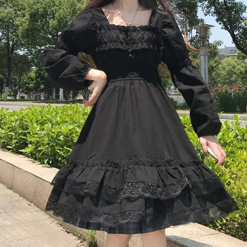 Black Lace Puff Sleeve Hepburn Dress for Women — feature 6