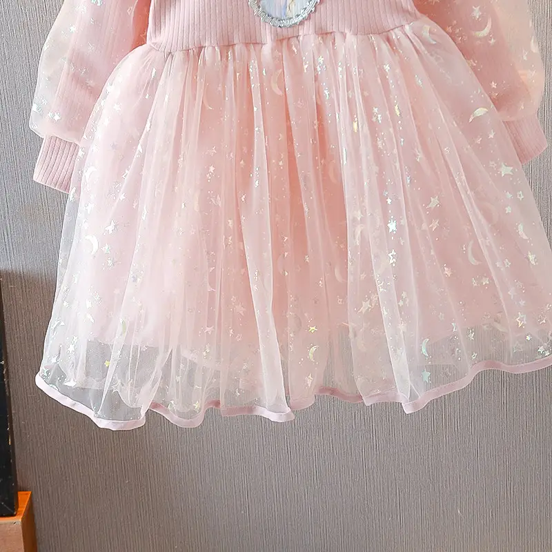 Elsa Princess Dress Blue Light 2021 Long Sleeve Puffy Veil Skirt - Image 6