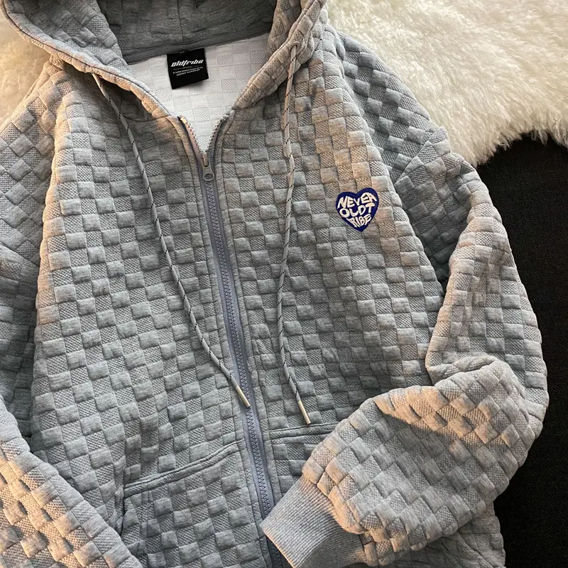 2022 Women's Early Autumn Waffle Hooded Zipper Cardigan - Image 5