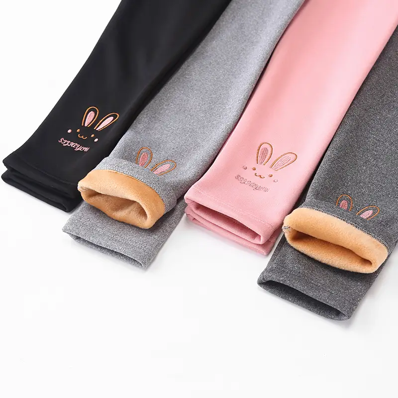 Pink Embroidered Velvet Leggings for Girls - Image 10
