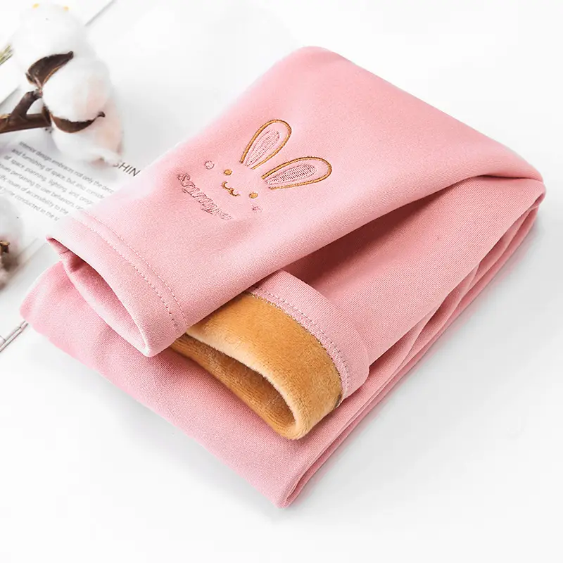 Pink Embroidered Velvet Leggings for Girls - Image 11