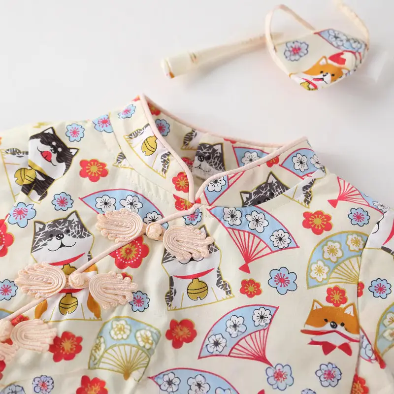 2021 Korean Style Baby Girl's Hakka Hundred Days Photo Floral Cotton Sleeveless All-in-One Climbing Wear Hair Band - Image 3