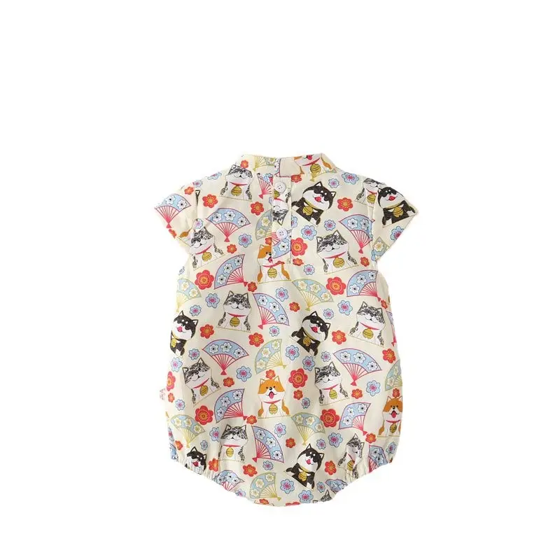2021 Korean Style Baby Girl's Hakka Hundred Days Photo Floral Cotton Sleeveless All-in-One Climbing Wear Hair Band - Image 4