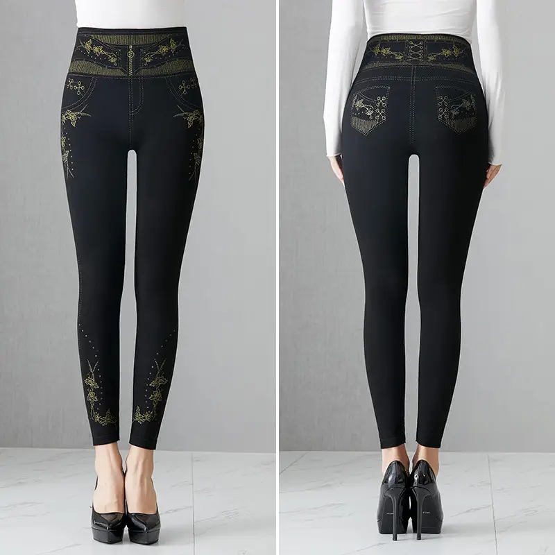 Black Printed Gold MM200kg Plus Size Leggings - Image 4