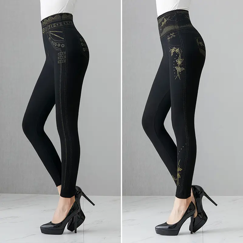 Black Printed Gold MM200kg Plus Size Leggings - Image 5