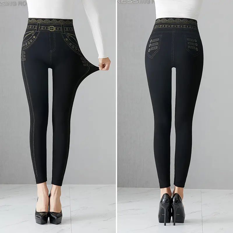 Black Printed Gold MM200kg Plus Size Leggings - Image 6