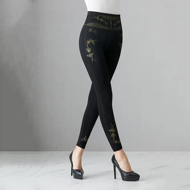 Black Printed Gold MM200kg Plus Size Leggings - Image 2