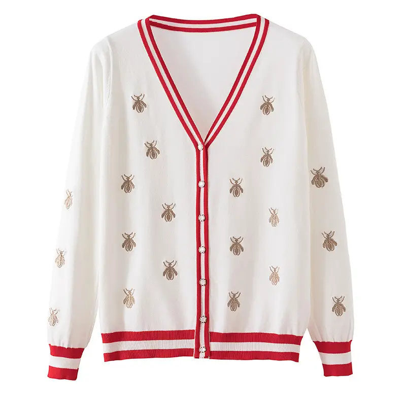 Women Bee Embroidered Ice Silk Commuter Top Coat - Image 5