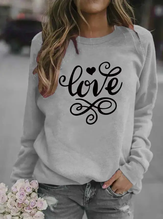Women Red "Love" Swirl Sweatshirt Round Neck