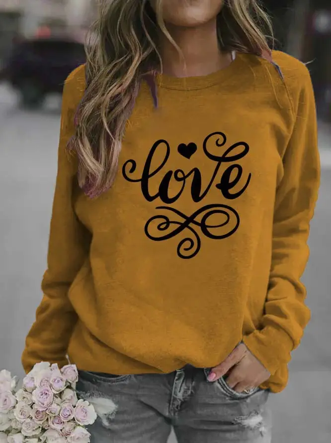 Women Red "Love" Swirl Sweatshirt Round Neck