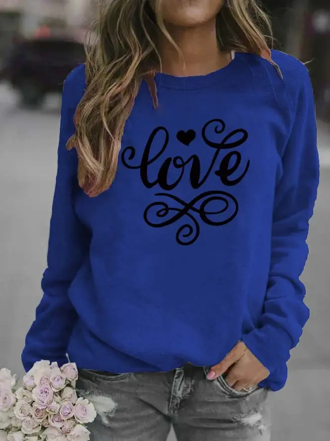 Women Red "Love" Swirl Sweatshirt Round Neck