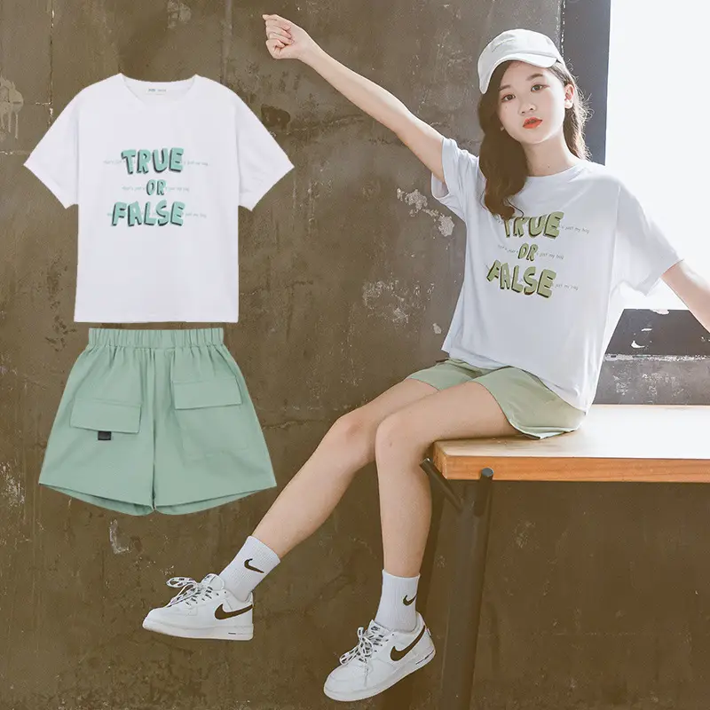 Girls White T-Shirt Pink Shorts Set Summer Casual Wear - Image 3