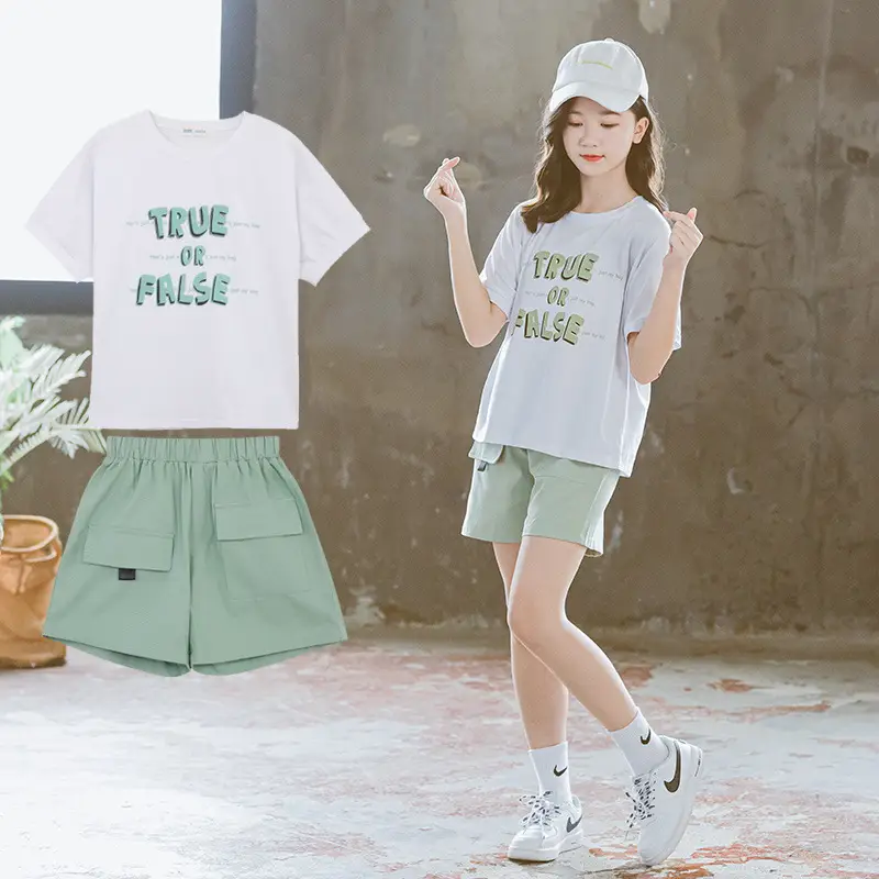Girls White T-Shirt Pink Shorts Set Summer Casual Wear - Image 4