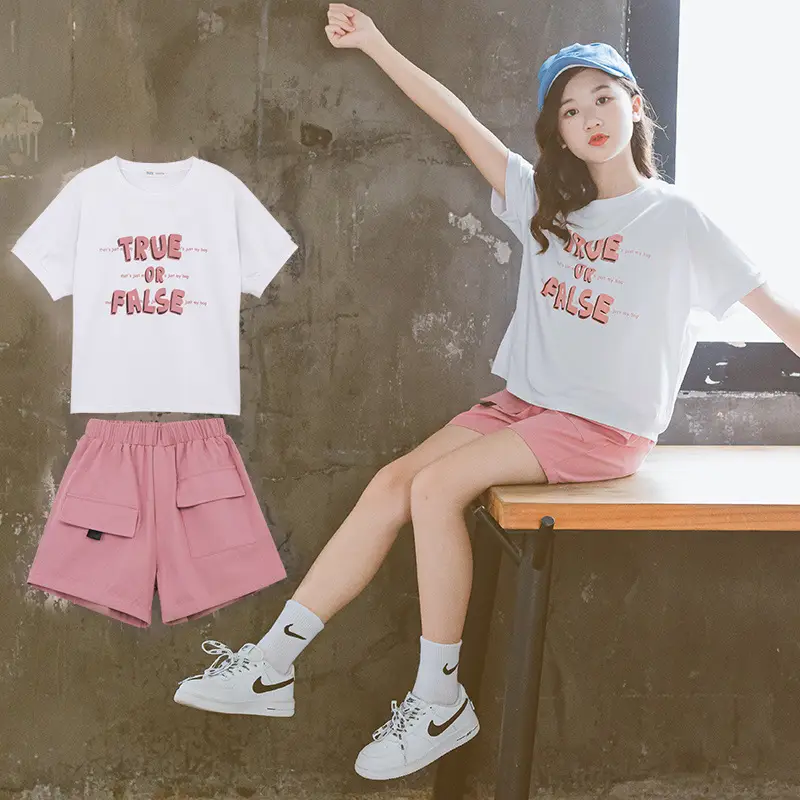 Girls White T-Shirt Pink Shorts Set Summer Casual Wear - Image 5