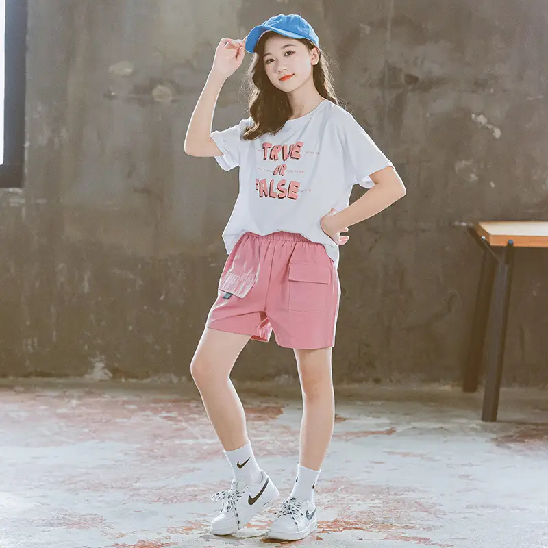 Girls White T-Shirt Pink Shorts Set Summer Casual Wear - Image 6