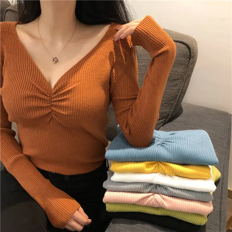 Women V-Neck Knitted Inner Top Long Sleeve Autumn Winter - Image 10