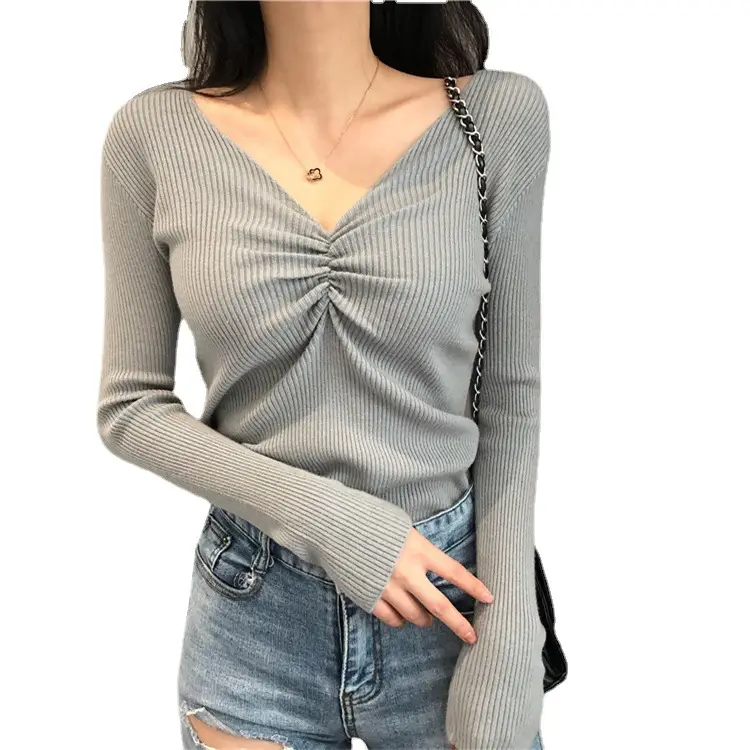 Women V-Neck Knitted Inner Top Long Sleeve Autumn Winter - Image 13
