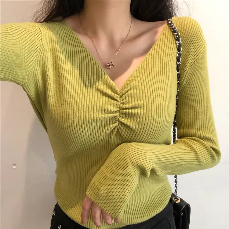Women V-Neck Knitted Inner Top Long Sleeve Autumn Winter - Image 5