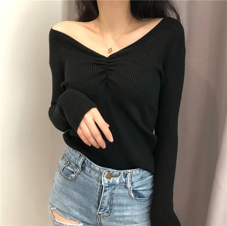 Women V-Neck Knitted Inner Top Long Sleeve Autumn Winter - Image 6