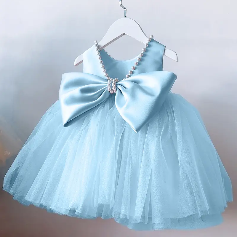 White Tulle Bow Dress for Girls Wedding Party Dress - Image 3