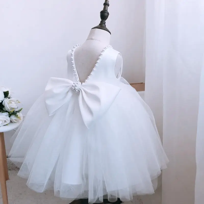 White Tulle Bow Dress for Girls Wedding Party Dress - Image 4