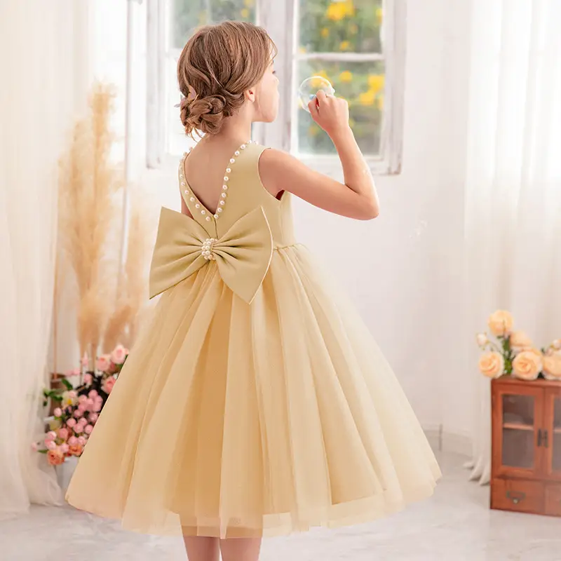 White Tulle Bow Dress for Girls Wedding Party Dress - Image 9