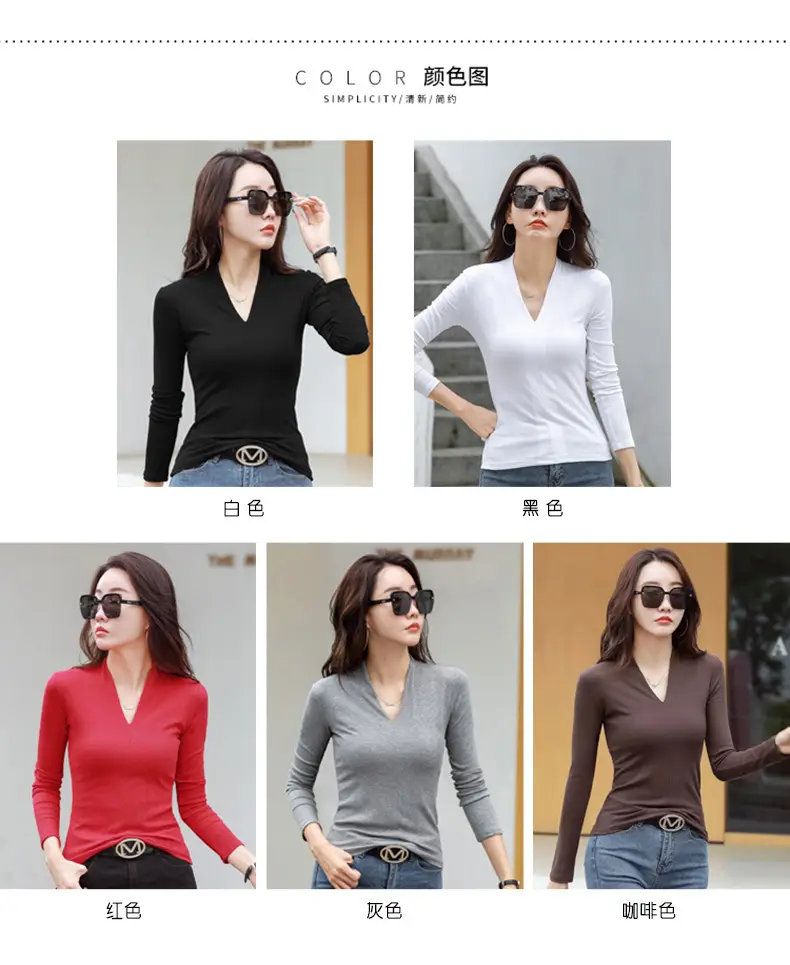 Women V-Neck Slim Fit Shirt Black Knitwear Autumn Winter — feature 16