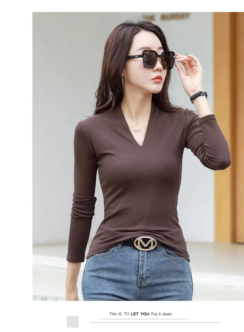 Women V-Neck Slim Fit Shirt Black Knitwear Autumn Winter — feature 19