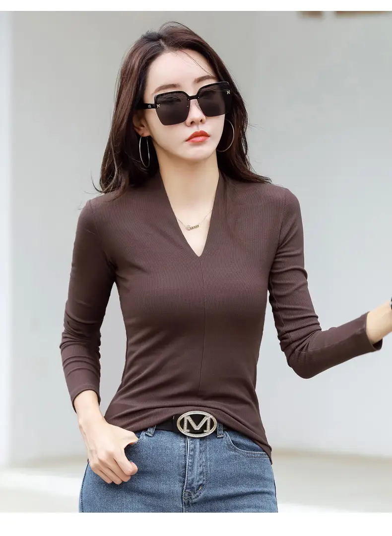 Women V-Neck Slim Fit Shirt Black Knitwear Autumn Winter — feature 20