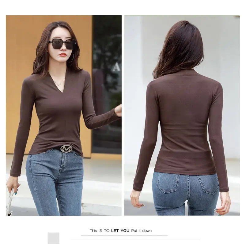 Women V-Neck Slim Fit Shirt Black Knitwear Autumn Winter — feature 22