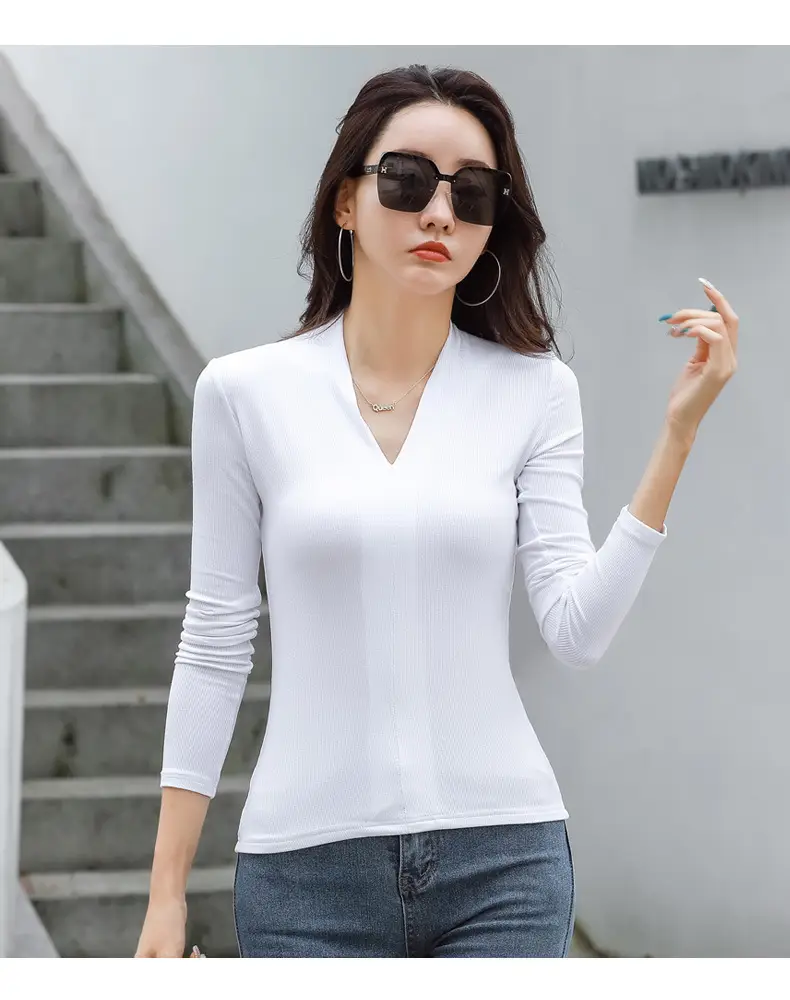 Women V-Neck Slim Fit Shirt Black Knitwear Autumn Winter — feature 33