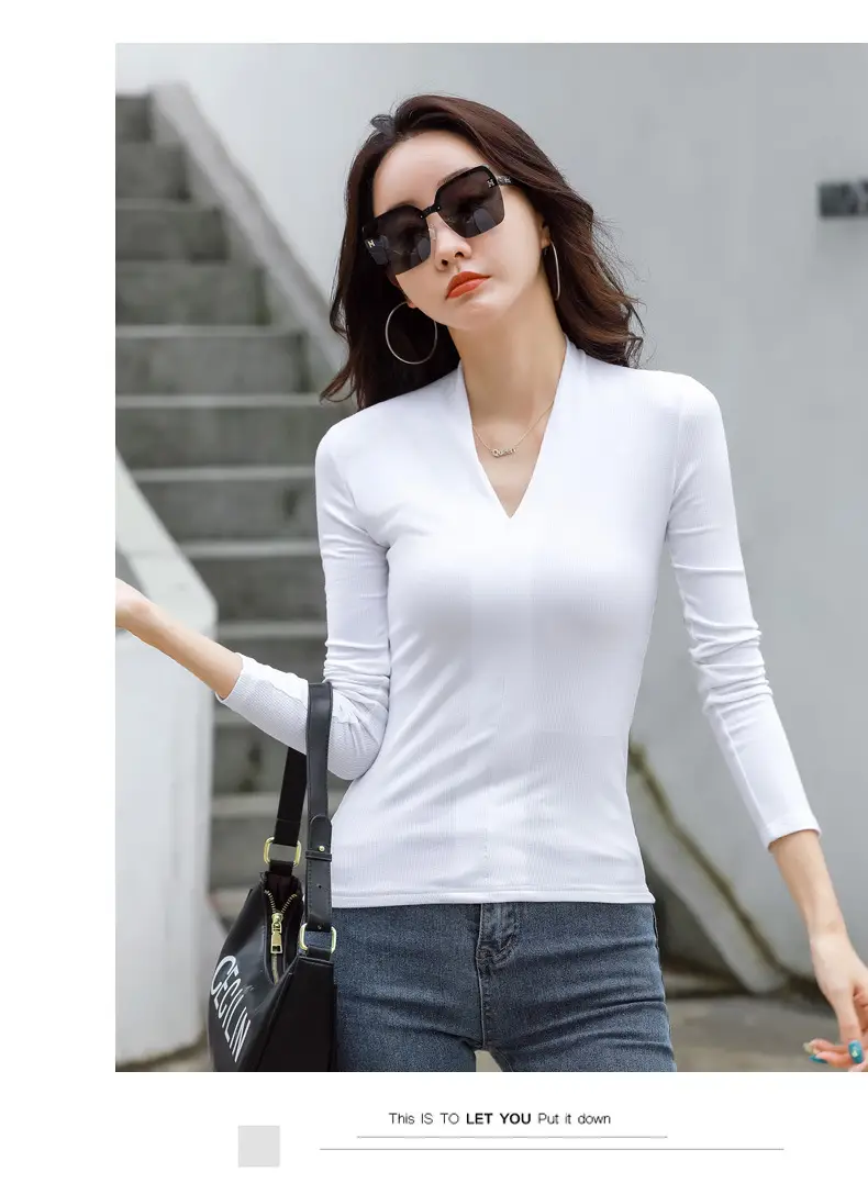 Women V-Neck Slim Fit Shirt Black Knitwear Autumn Winter — feature 35