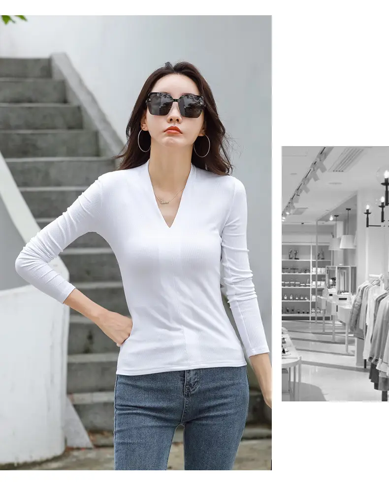 Women V-Neck Slim Fit Shirt Black Knitwear Autumn Winter — feature 37