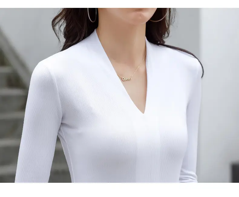 Women V-Neck Slim Fit Shirt Black Knitwear Autumn Winter — feature 38