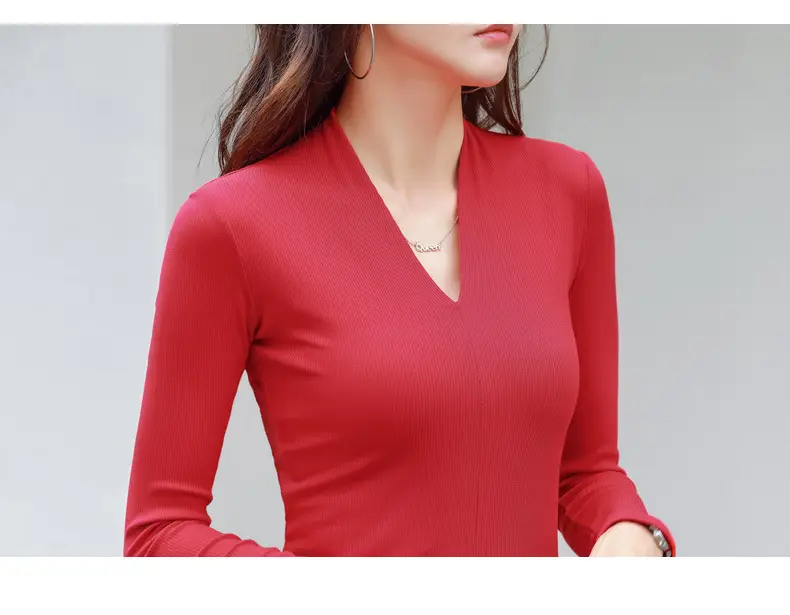 Women V-Neck Slim Fit Shirt Black Knitwear Autumn Winter — feature 43