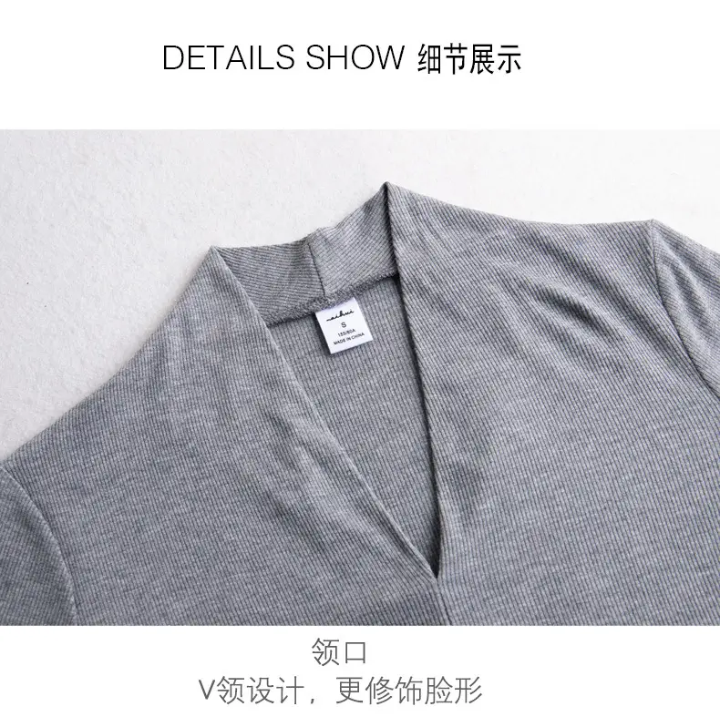 Women V-Neck Slim Fit Shirt Black Knitwear Autumn Winter — feature 44