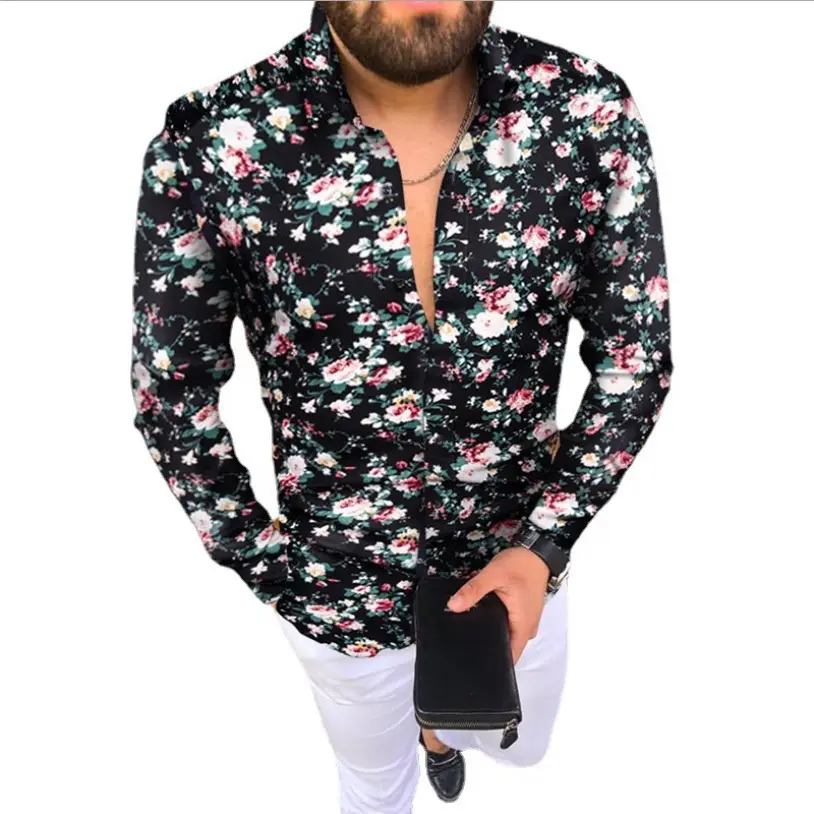 Men's Navy Embroidered Long Sleeve Shirt 2025 - Image 13