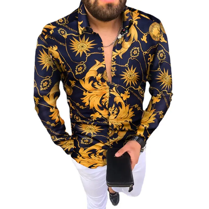 Men's Navy Embroidered Long Sleeve Shirt 2025 - Image 15
