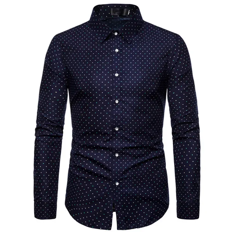 Men's Navy Embroidered Long Sleeve Shirt 2025 - Image 10