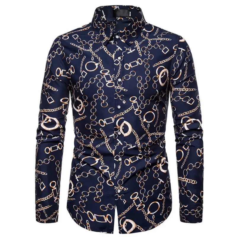 Men's Navy Embroidered Long Sleeve Shirt 2025 - Image 5